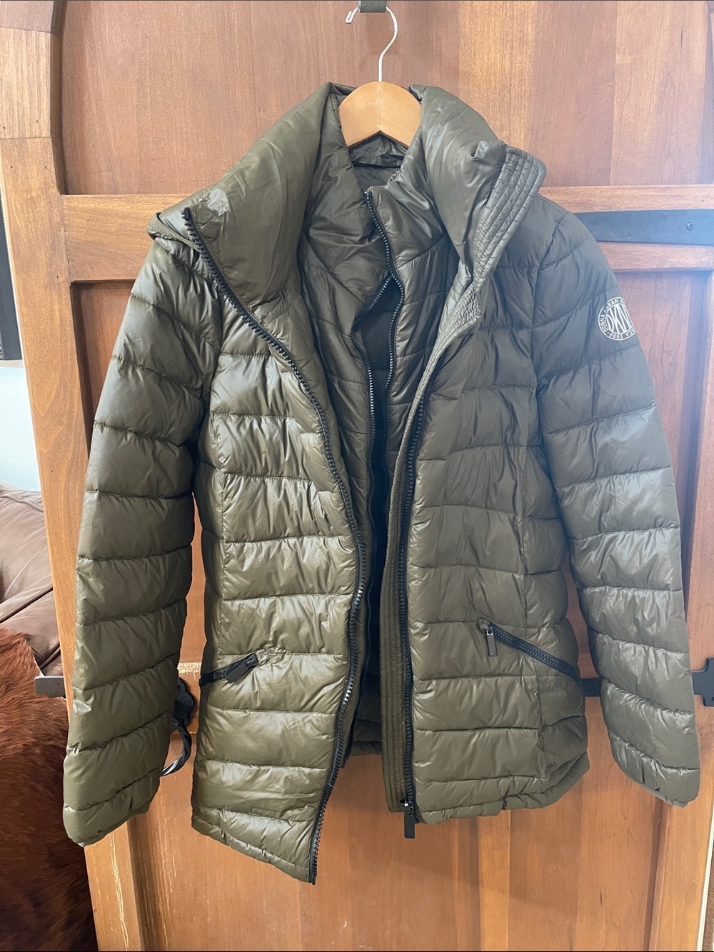 DLNY Premium Blended Down Olive Green Quilted Puffer Jacket